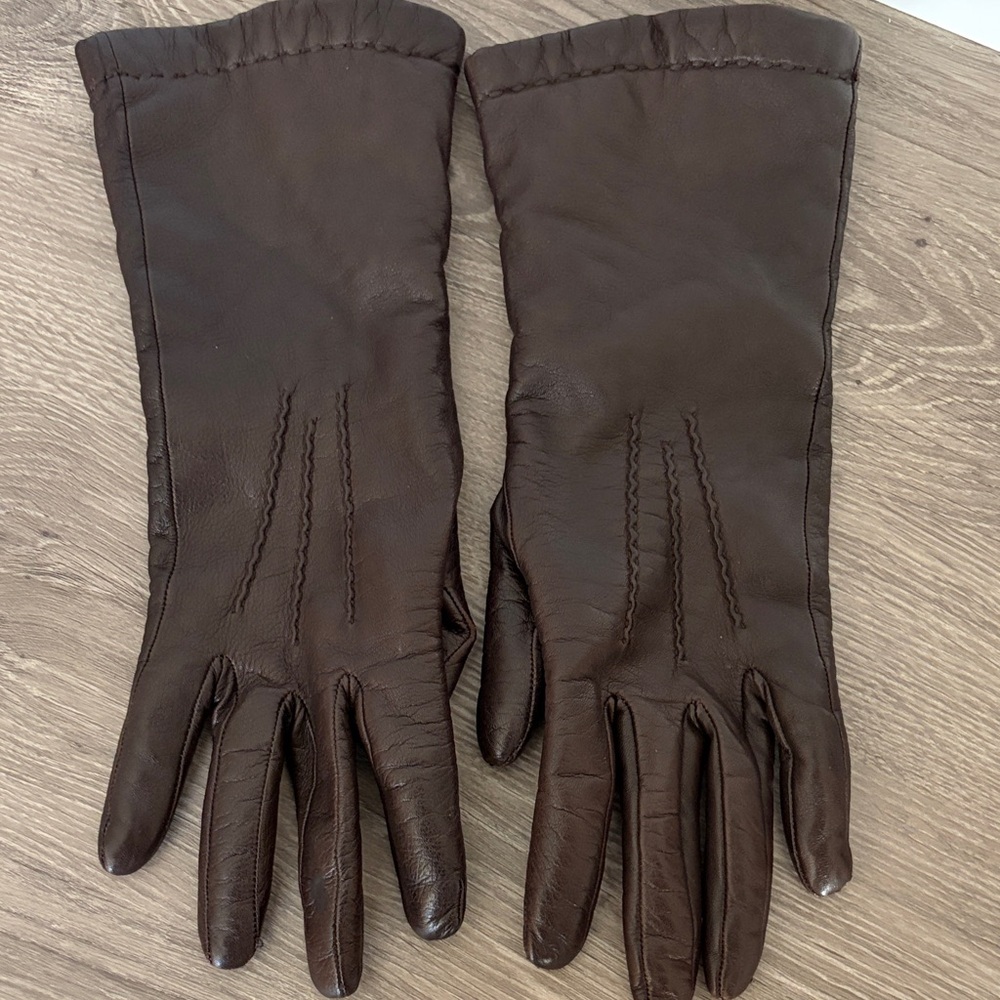 Vintage Dark Brown Genuine Leather Gloves, 5/6